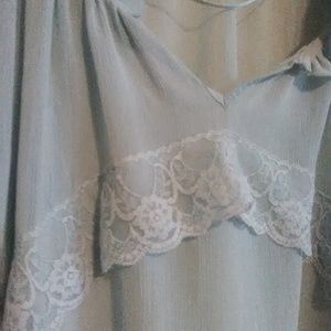 Mint green & lace Sheer(ish) top women L